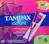 Tampax Radiant Tampons Duo Pack with LeakGuard Braid, Regular/Super Absorbency.